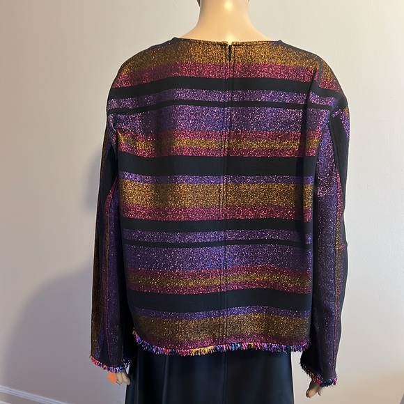 Diane Von Furstenberg Metallic Striped Long Sleeve Sweatshirt Size M - Picture 6 of 10